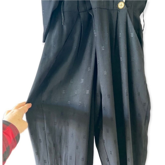 Vintage 80’s John Roberts Black Tuxedo Lapel Jumpsuit M - Picture 4 of 6